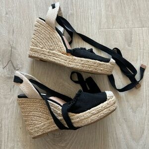 Stradivarius Black and Tan Espadrille Wedges